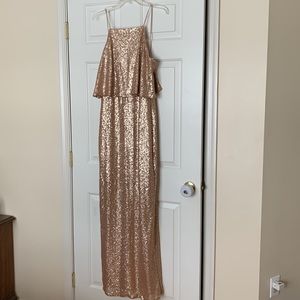 Theia Bridesmaids Sequin Dress Rose Gold